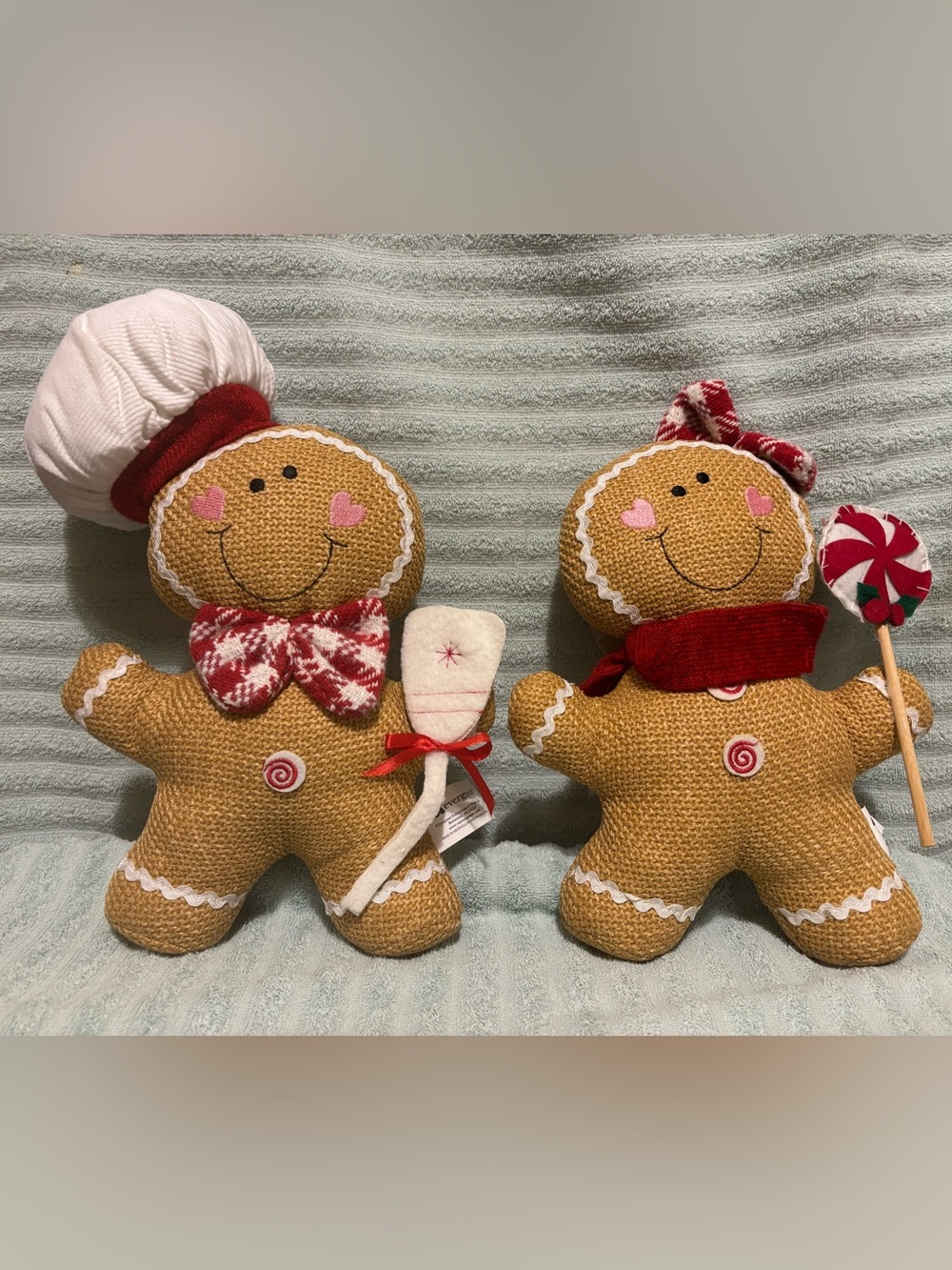 Festive Gingerbread Plush Holiday Pillow Pair - Red & Pink Accents.  NWT!